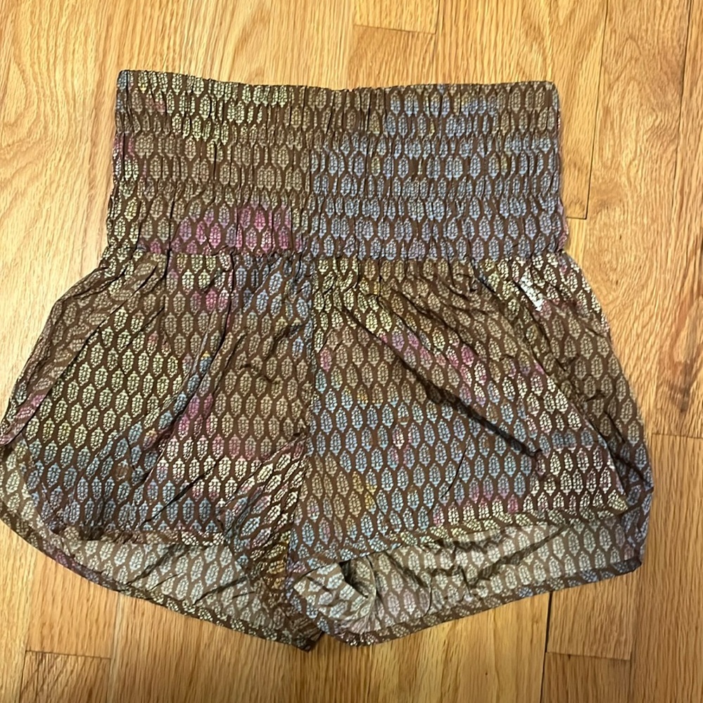 FP Movement Shorts with liner. XS. Gold w/ pinks and purples.